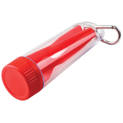 Набор "Pocket":ложка,вилка,нож в футляре с карабином (красный)